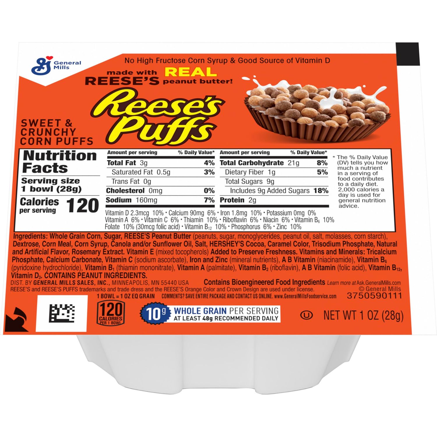 Reese&#39;s Puffs Cereal Single Serve Bowl, 1 Oz (Pack of 96)