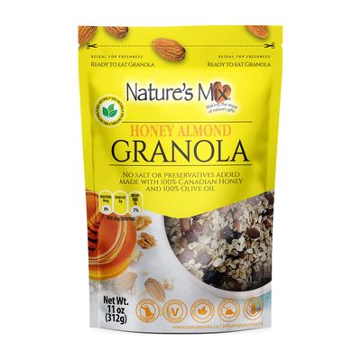 Nature's Mix Honey Almond Granola - with Almonds, Raisins, and Dried Currants - Sweetened with Canadian Honey - No Sugar, Salt, or Preservatives - Ideal for Yogurt, Cereal, or Snacking - Small