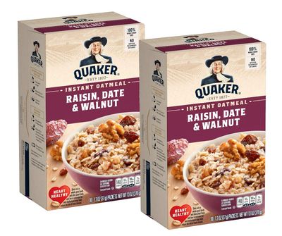 Quaker Raisin, Date &amp; Walnut 100% Whole Grains Fiber Instant Oatmeal - 2 Boxes (26 oz)
