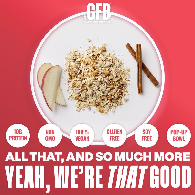 The Gluten Free Brothers Protein Oatmeal Cups - Gluten Free Apple Cinnamon Oatmeal Pouches - Instant Hot Breakfast Cereal in a Pop-Up Cup - Non GMO, Soy Free, Vegan, 2 Oz (6 Count)