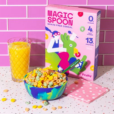 Magic Spoon Cereal - Fruity 4-Pack of Cereal and Spoon - Keto &amp; Low Carb Lifestyles, Gluten &amp; Grain Free, High Protein, 0g Sugar