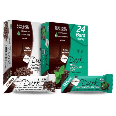 NuGo Dark Variety - Mint Chocolate Chip 12 Bars &amp; Chocolate Chocolate Chip 12 Bars, 12-13g Protein Bar, Vegan, Gluten Free, Non-GMO, Kosher Pareve, 24 Count