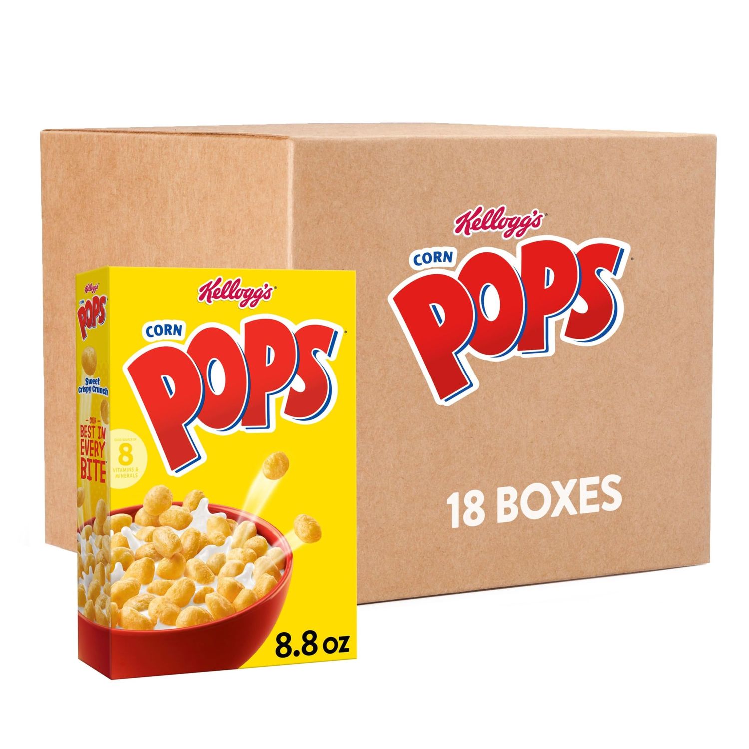 Kellogg&#39;s Corn Pops Breakfast Cereal, Kids Cereal, Family Breakfast, Original (18 Boxes)