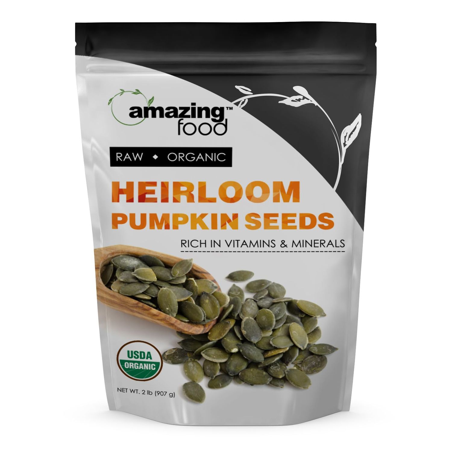 Amazing Food Heirloom Pumpkin Seeds | USDA Organic Certified | 2 Lb (907 G) | Vegan | Non-GMO | Gluten-Free | Made in USA