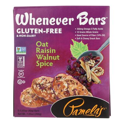 Pamela&#39;s Products Whenever Bars Oat Raisin Walnut Spice, 1.41-ounce Bars, 5 Bars per Box, Pack of 6 Boxes (Total 30 Bars)