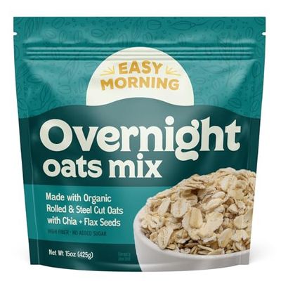 Easy Morning Overnight Oats  Organic Mix of Rolled Oats, Flax, Chia, Steel Cut Oats  Make in Overnight Oats Containers with Lids, Then Wake Up to Your Perfect Breakfast (10 Serving Bag, 15oz)