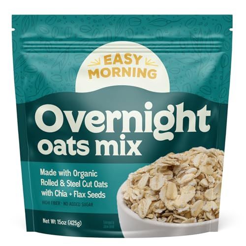 Easy Morning Overnight Oats  Organic Mix of Rolled Oats, Flax, Chia, Steel Cut Oats  Make in Overnight Oats Containers with Lids, Then Wake Up to Your Perfect Breakfast (10 Serving Bag, 15oz)