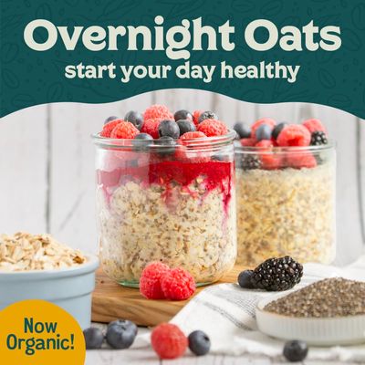 Easy Morning Overnight Oats Organic Mix of Rolled Oats, Flax, Chia, Steel Cut Oats Make in Overnight Oats Containers with Lids, Then Wake Up to Your Perfect Breakfast (10 Serving Bag, 15oz)