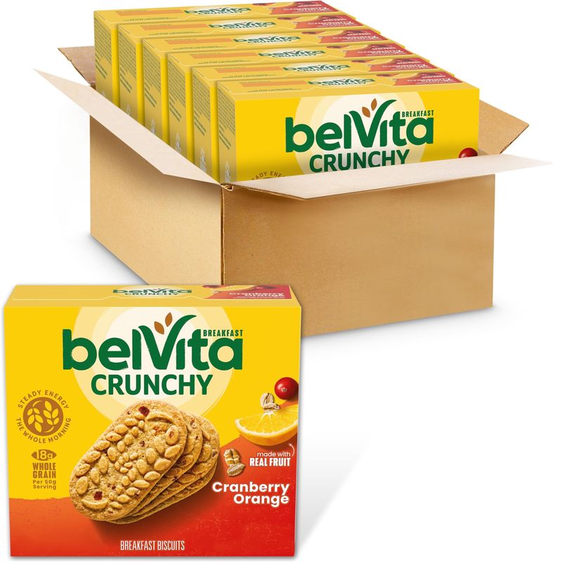 belVita Cranberry Orange Breakfast Biscuits, 30 Total Packs, 6 Boxes (5 Biscuits Per Pack)