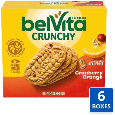 belVita Cranberry Orange Breakfast Biscuits, 30 Total Packs, 6 Boxes (5 Biscuits Per Pack)