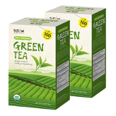 Fusion Select 200 Counts Organic Green Tea - Fresh Herbal Drink with Mild &amp; Bright Flavor - Easy to Brew - Relaxing Tea Beverages with Antioxidant Support - Individually Wrapped Tea Bags