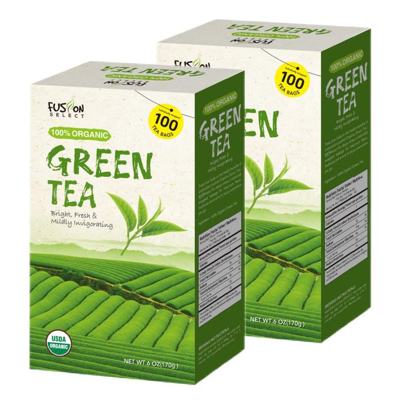 Fusion Select 200 Counts Organic Green Tea - Fresh Herbal Drink with Mild &amp; Bright Flavor - Easy to Brew - Relaxing Tea Beverages with Antioxidant Support - Individually Wrapped Tea Bags