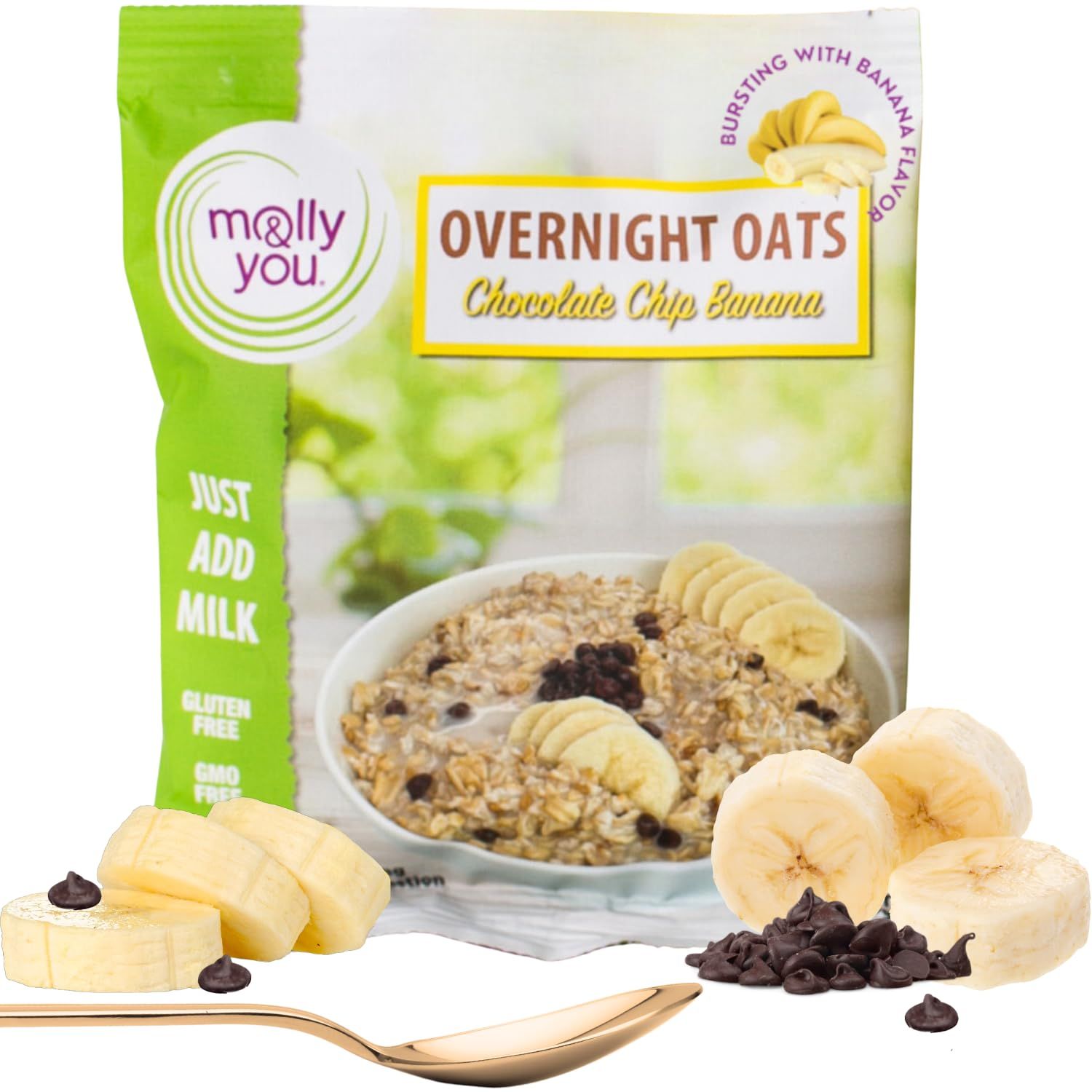 Molly  You Banana Chocolate Chip Overnight Oats Pack of 6  Healthy Natural Source Of Protein Oatmeal Breakfast A Vegan Friendly High Source of Fiber Healthy Breakfast Option  Non GMO GlutenFree