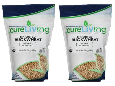 PureLiving Organic Sprouted Buckwheat - Whole Grain - 16 Ounce Bag (Pack of 2) - A Pseudo-cereal rich in vitamins, minerals, and complex carbohydrates.