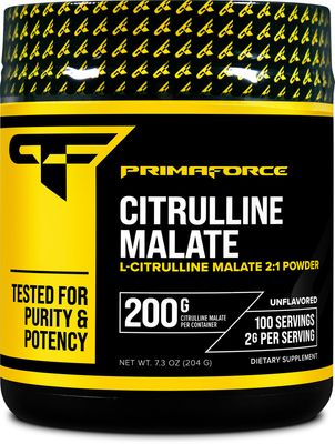 PrimaForce L-Citrulline Malate Powder, Unflavored Pre Workout Supplement, 200 grams - Boosts Energy, Aids Recovery, Enhances Strength Performance - Vegan, Non-GMO