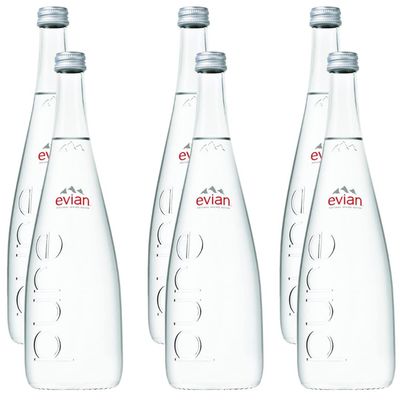 Eviian Natural Mineral Water, 25.4 oz Glass Bottle - Pack of 6 (Total of 152.4 Fl Oz)