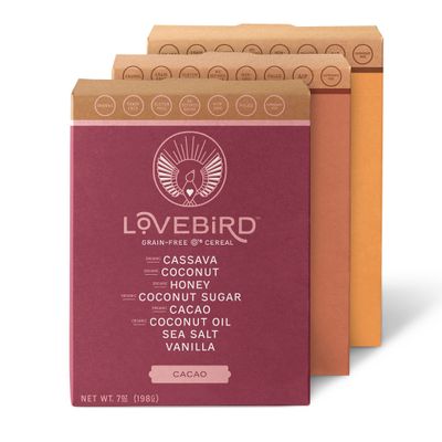 Lovebird Gluten Free Cereal Variety 3 Pack - Organic Grain Free Cereals Paleo AIP Dairy Free Keto Friendly No Refined Sugar Healthy Snacks for Kids, Adults - Cacao, Honey, Cinnamon