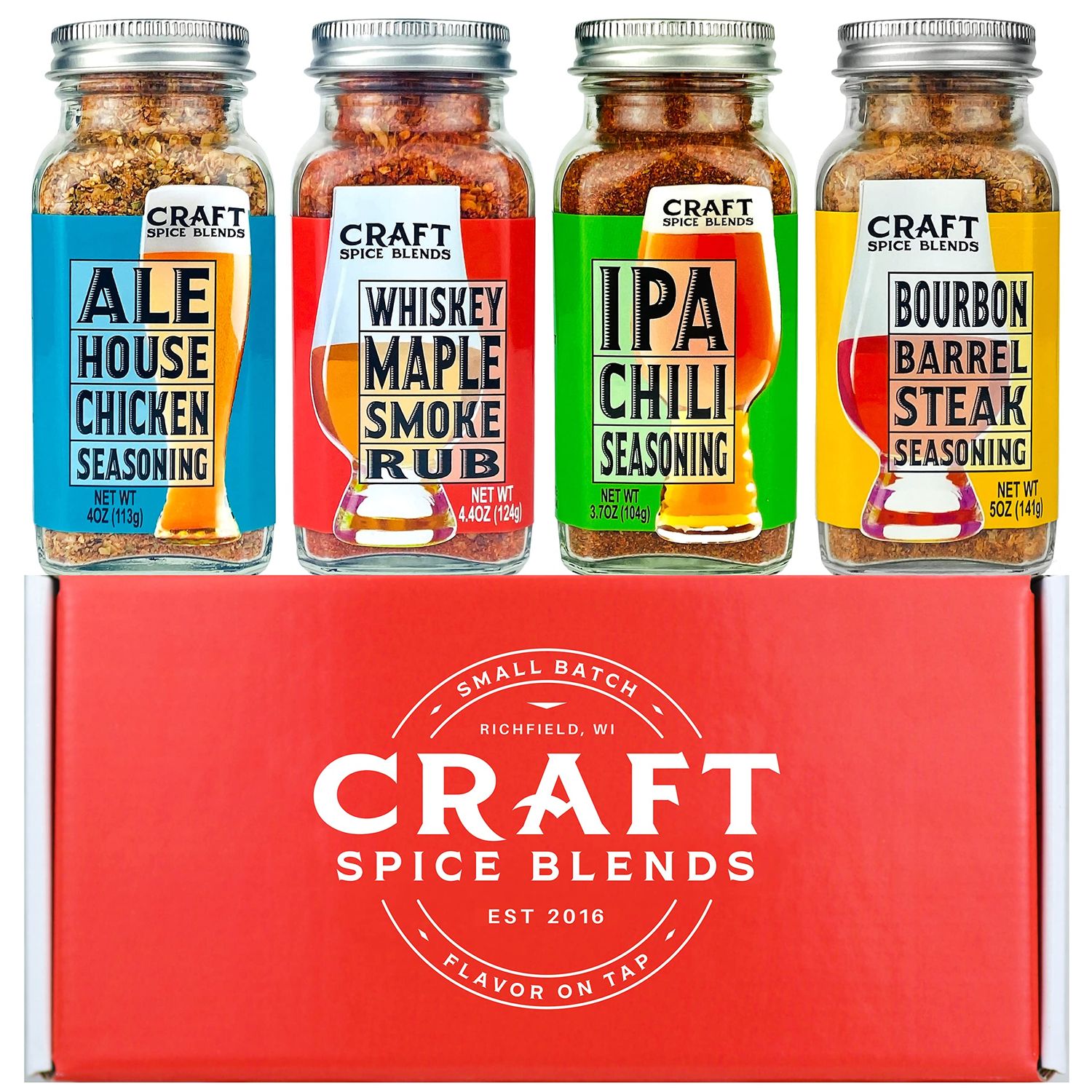 Craft Spice Blends Grilling Seasoning &amp; Rub 4-Pack Gift Set, Ultimate Grilling Gift - Smoking, BBQ, Grilling and More, Cooking Gifts for Christmas, All Natural, Crafted in the USA