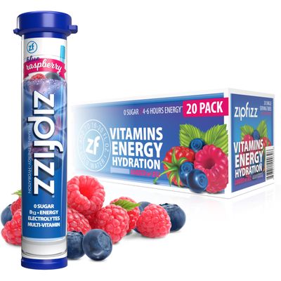 Zipfizz Daily Energy Drink Powder, Blue Raspberry, 20 Pack | 3-in-1 Sustained Energy, Rapid Hydration, and Essential Vitamins | Sugar-Free | Electrolyte Powder | Contains Vitamin B-12 &amp; Antioxidants