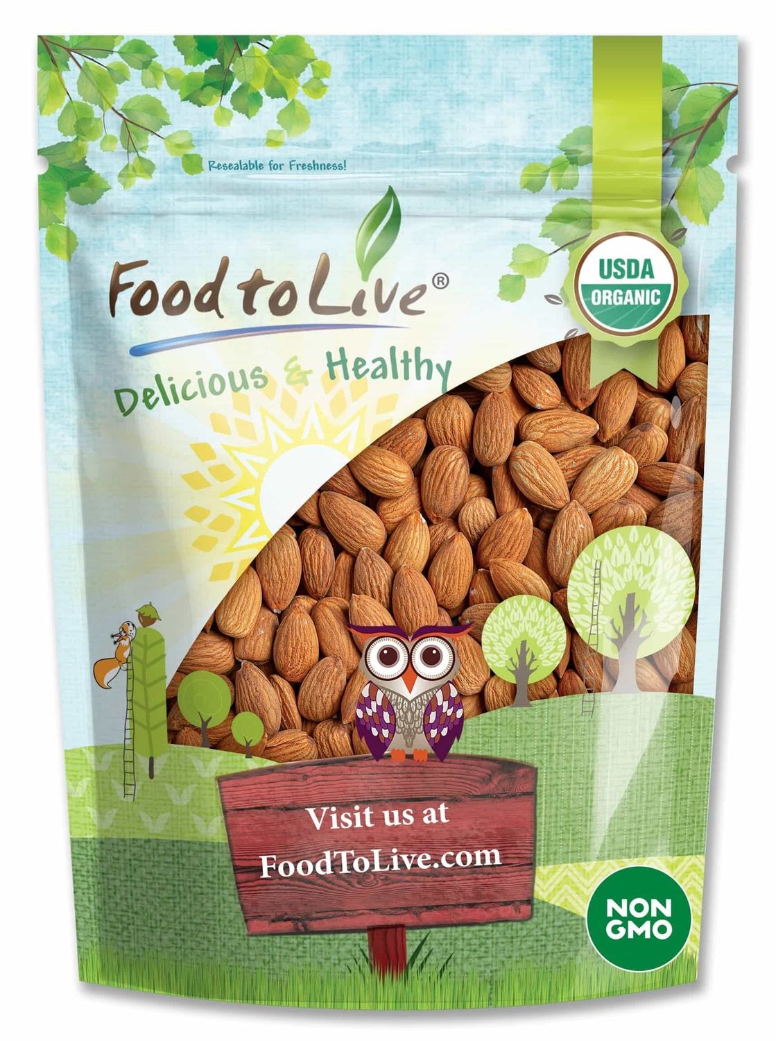 Food to Live Organic California Almonds, 5 Pounds - Non-GMO, Whole, Unsalted, Unroasted, Keto, Vegan Nuts in Bulk. Rich in Vitamin E. Snack. Great for Almond Milk and Butter, Desserts and Trail Mixes
