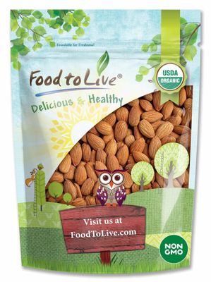 Food to Live Organic California Almonds, 5 Pounds - Non-GMO, Whole, Unsalted, Unroasted, Keto, Vegan Nuts in Bulk. Rich in Vitamin E. Snack. Great for Almond Milk and Butter, Desserts and Trail Mixes