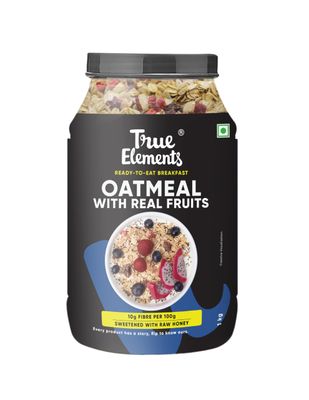 True Elements Whole Oatmeal 1kg - With Chia and Real Fruits, Cereal for Breakfast | Diet Food for Weight Loss