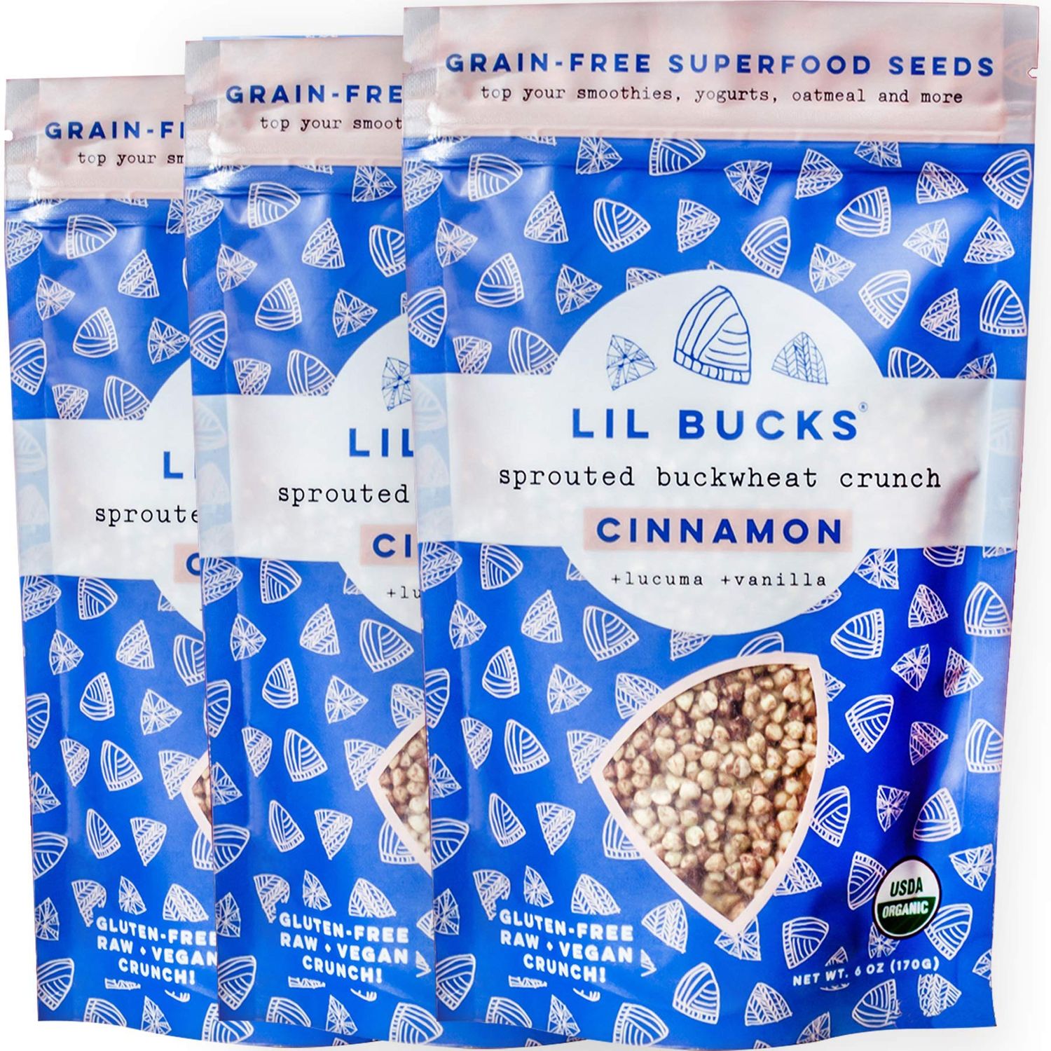 Lil Bucks Sprouted Buckwheat Groats Raw Organic, Grain-Free Granola (CINNAMON, 3 Pack)