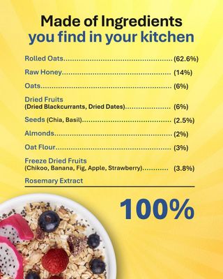 True Elements Whole Oatmeal 1kg - With Chia and Real Fruits, Cereal for Breakfast | Diet Food for Weight Loss