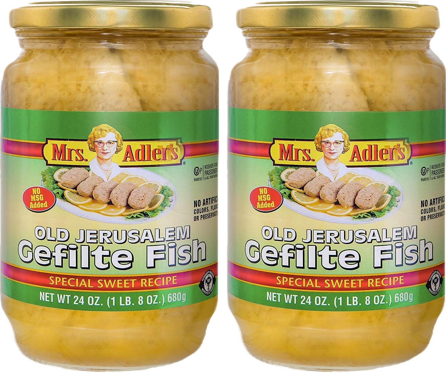 Mrs. Adler&#39;s Old Jerusalem Gefilte Fish 24oz (2 Pack), All Natural, Kosher for Passover