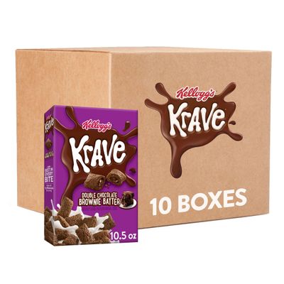 Kellogg&#39;s Krave Cold Breakfast Cereal, Kids Snacks, Double Chocolate, Brownie Batter, 6.5lb (10 Boxes)