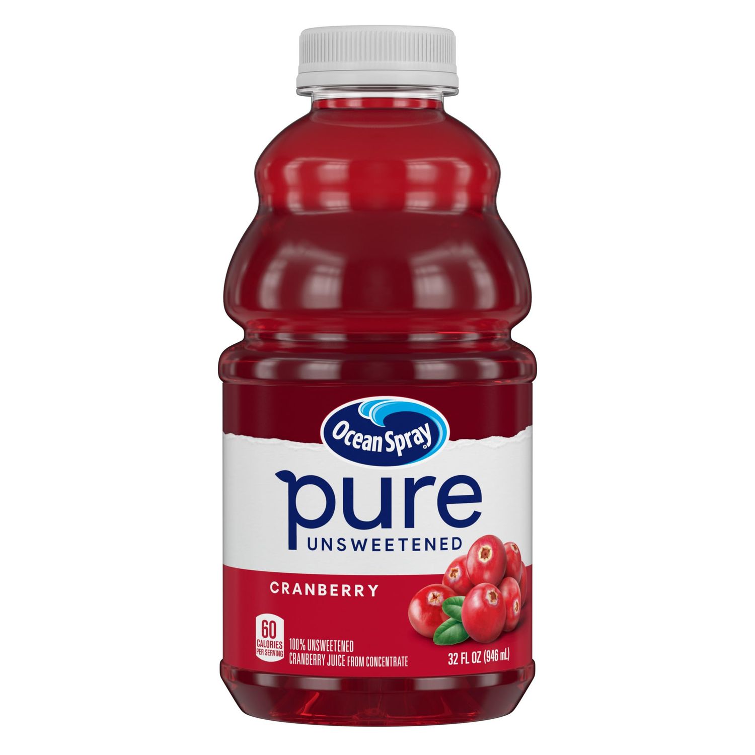 Ocean Spray Pure Unsweetened Cranberry, 100% Cranberry Juice From Concentrate, 32 Fl Oz Bottle (Pack of 1)