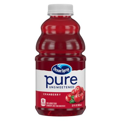 Ocean Spray Pure Unsweetened Cranberry, 100% Cranberry Juice From Concentrate, 32 Fl Oz Bottle (Pack of 1)