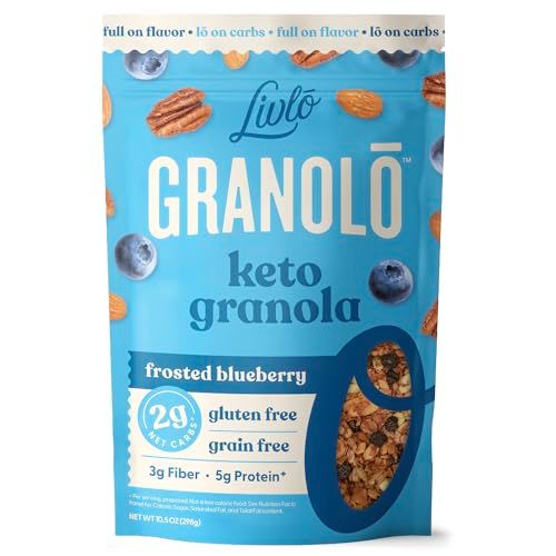 Livlo Keto Nut Granola Cereal - Only 2g Net Carb &amp; Zero Added Sugar - Low Carb, Grain Free &amp; Gluten Free Healthy Snack - Frosted Blueberry, 10.5 oz