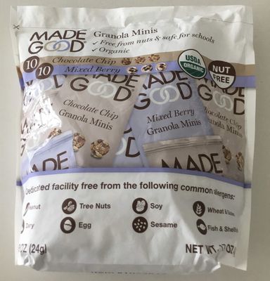 MadeGood Granola Minis Club Pack (20 ct, 0.85 oz. each); 10 Bags Chocolate Chip and 10 Bags Mixed Berry Granola Minis; Vegan, Gluten-Free, Allergy-Friendly, Organic, Non-GMO Snacks