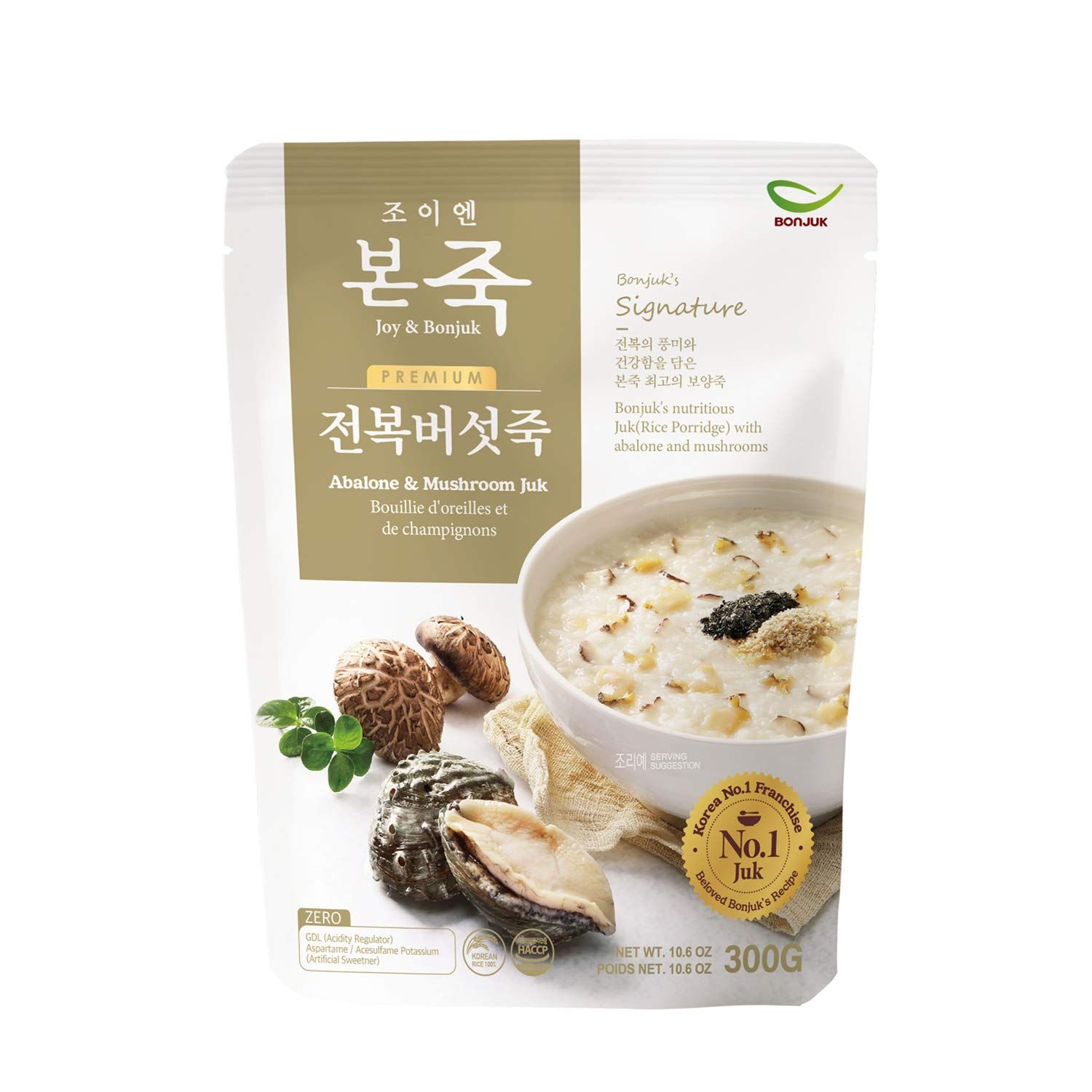 BONJUK Abalone &amp; Mushroom (Juk) Rice Porridge - Ready to eat meal (300g), Easy to prepare porridge pouch
