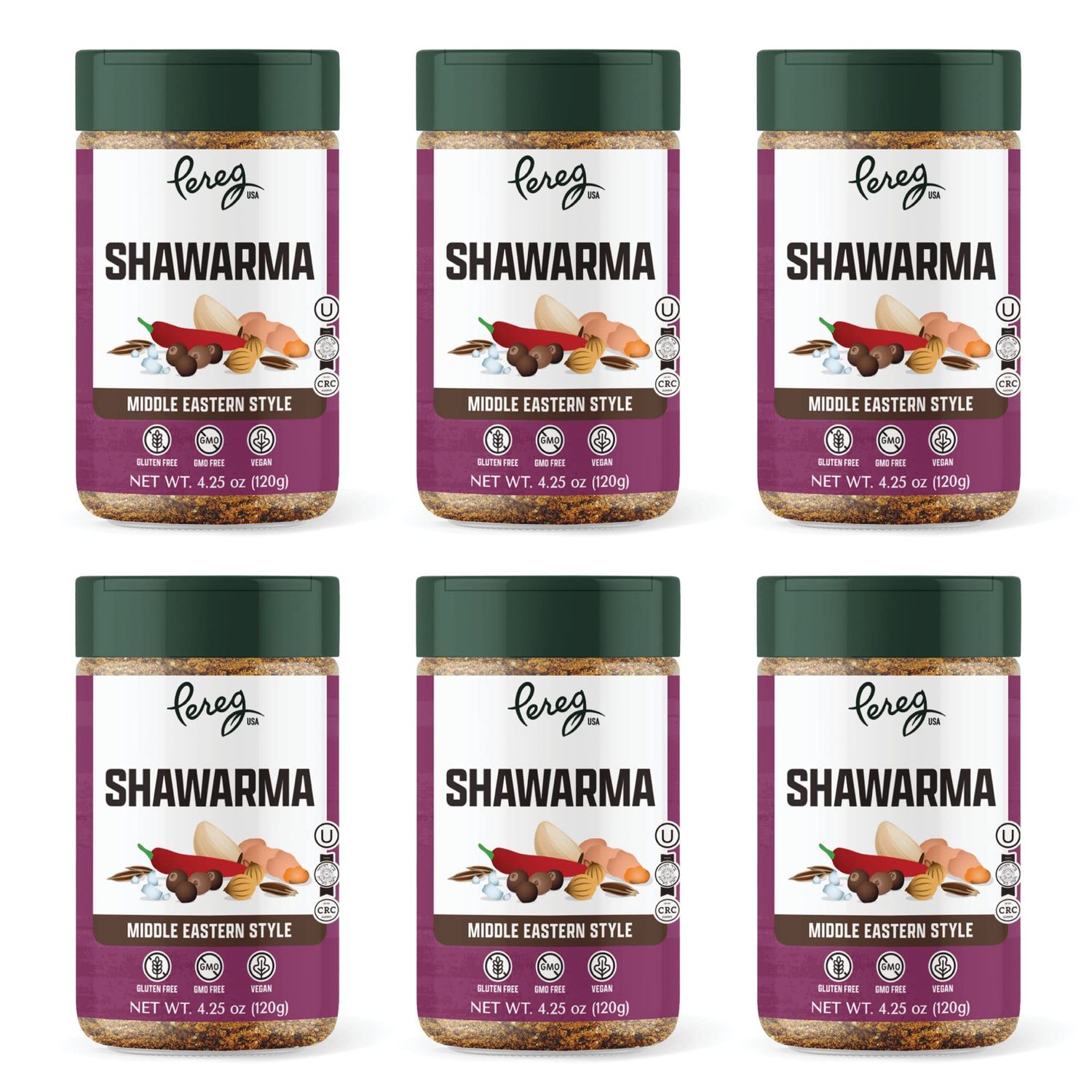 Pereg Shawarma Spice Seasoning (4.25 Oz x 6 Pack) - Spice Rub for Meat, Beef, Gyro &amp; Poultry - Grill Flavor - Middle Eastern Spice Mix - Mediterranean - Non-GMO &amp; Vegan