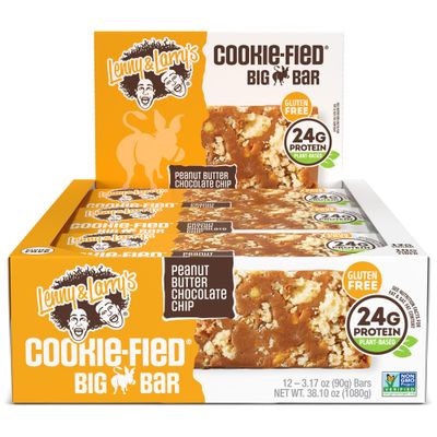 Lenny &amp; Larry&#39;s Cookie-fied BIG BAR 90g, Peanut Butter Chocolate Chip 12-pack 24 grams Plant-Based Protein XL Vegan Snack Bars, 10g Prebiotic Fiber Non-GMO, Kosher