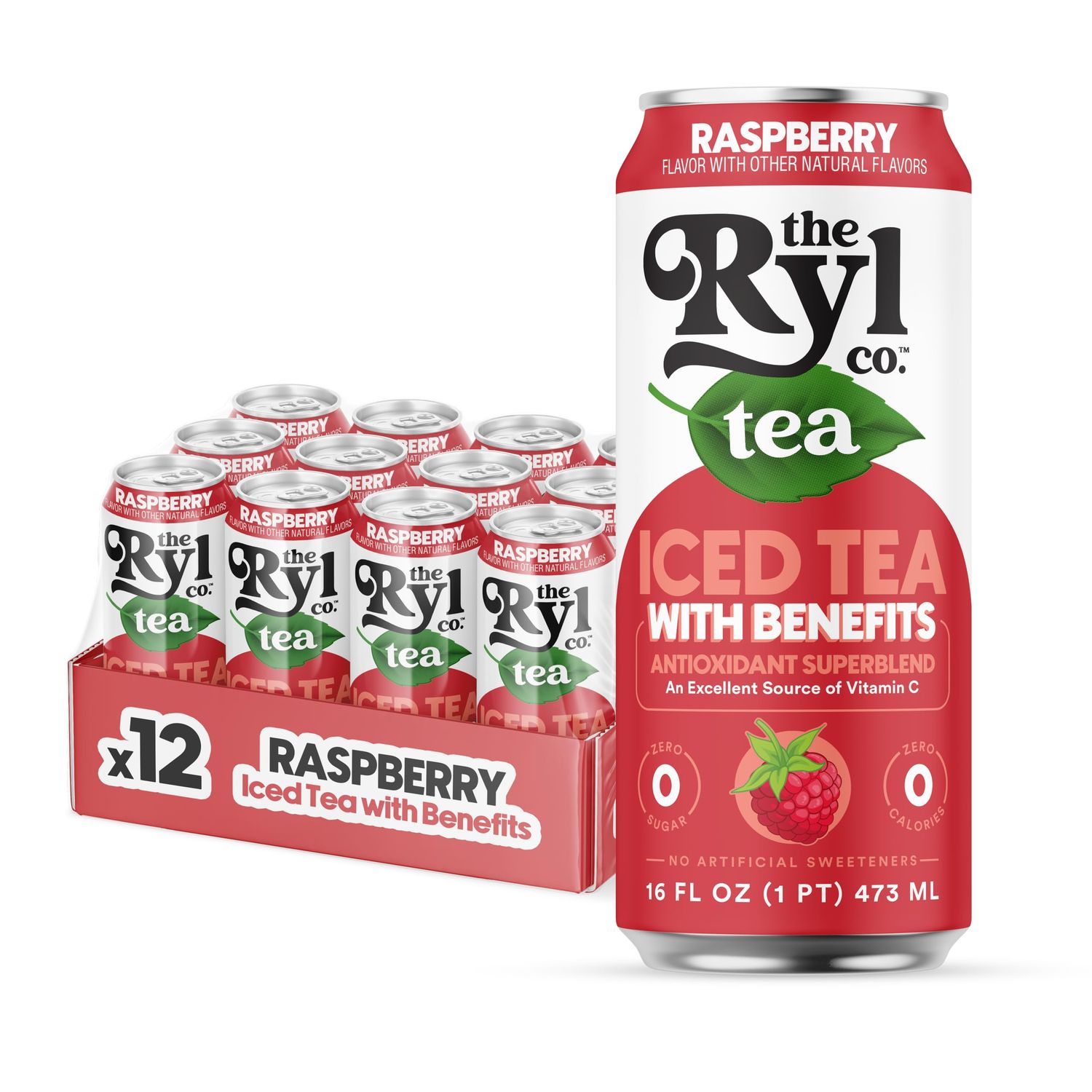 Ryl Iced Tea, Raspberry, Antioxidant Superblend, Zero Sugar, Low Carb, Zero Calorie Iced Tea, 16.0 Fl Oz (12-Pack)