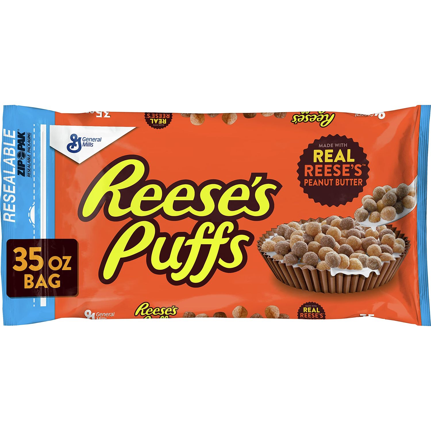 REESES PUFFS Chocolatey Peanut Butter Cereal, Kid Breakfast Cereal, Value Bag, 35 oz