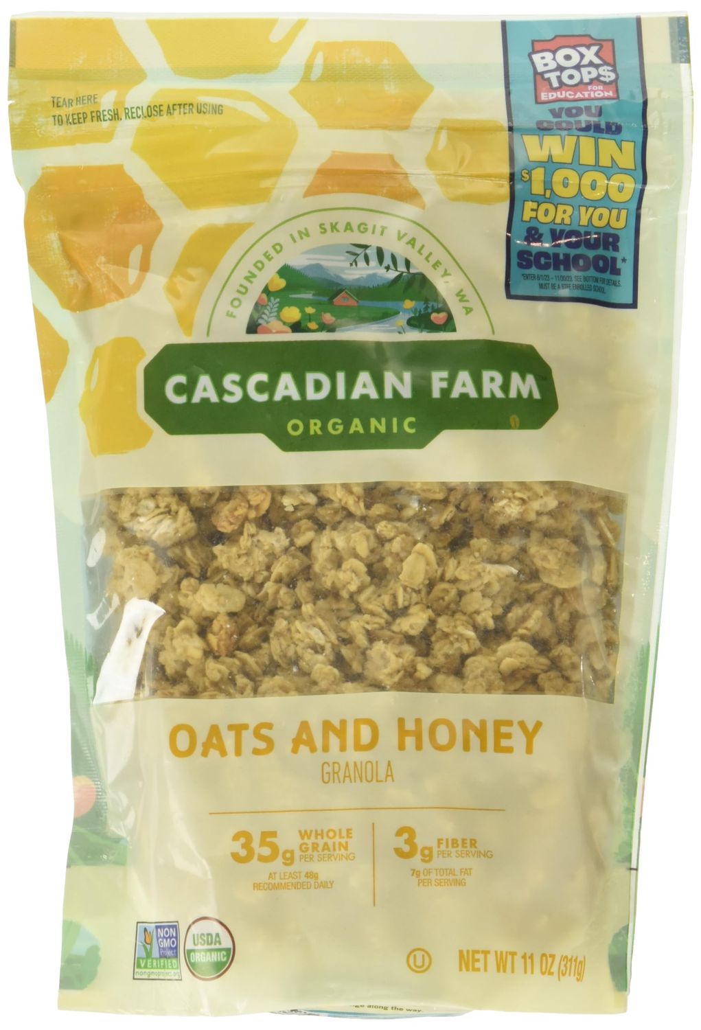 Cascadian Farm Organic Oats And Honey Granola, Non GMO, 11 Ounces (Pack Of 4)