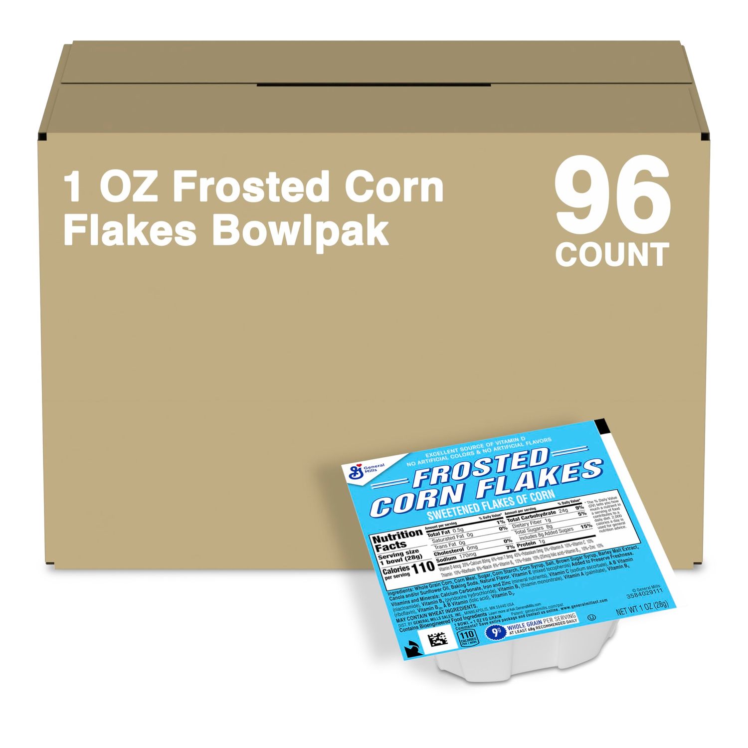 Frosted Corn Flakes Cereal Single Serve Bowl, 1 Oz (Pack of 96)