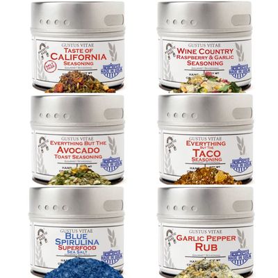 Californian Seasonings Gourmet Gift Set - Tastes of California - Artisanal Spice Blends Six Pack - Non GMO, All Natural, Small Batch - Made By Hand in USA - Gustus Vitae - #667