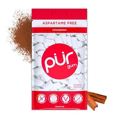 PUR Gum | Aspartame Free Chewing Gum | 100% Xylitol | Natural Cinnamon Flavored Gum, 55 Pieces (Pack of 1)