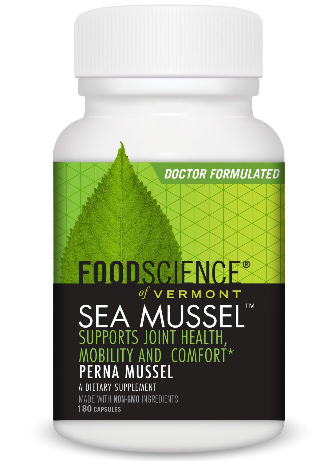 FoodScience of Vermont Sea Mussel, Green-Lipped Mussel Joint Supplement Capsules, 180 Count
