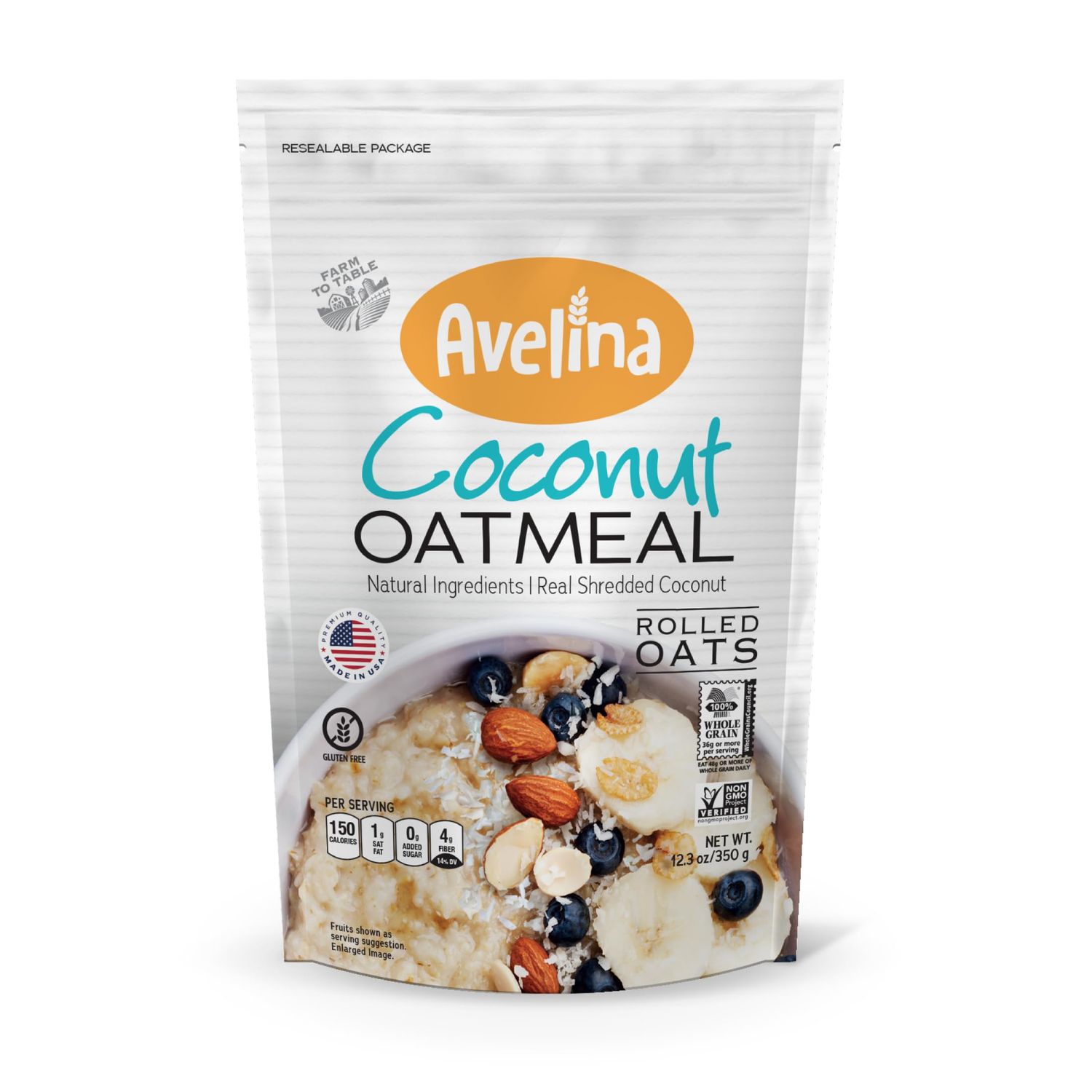 Avelina Coconut Instant Oats - With Real Shredded Coconut - 12.3 oz (Pack of 1)