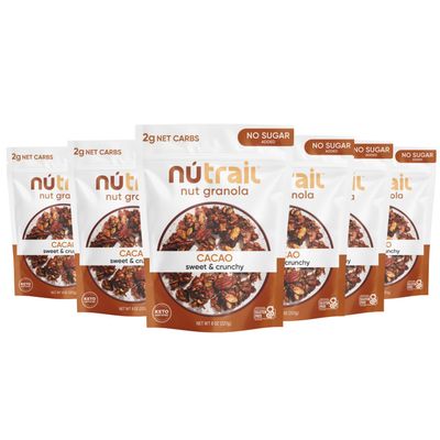 NuTrail Nut Granola, Cacao, No Sugar Added, Gluten Free, Grain Free, Keto, Low Carb, Healthy Breakfast Cereal 8 oz. 6 Count