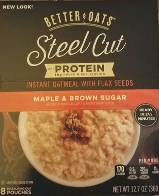 Better Oats Oat Revolution Steel Cut with Protein Maple &amp; Brown Sugar 12.7 oz. 8 pouch box