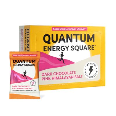 Quantum Energy Square: Energy Bar with Caffeine &amp; 10g Protein. Delicious Healthy Snack On The Go. (Vegan, Gluten-free, Soy-free, Dairy-free). Flavor: Dark Chocolate Pink Himalayan Salt 8Pk