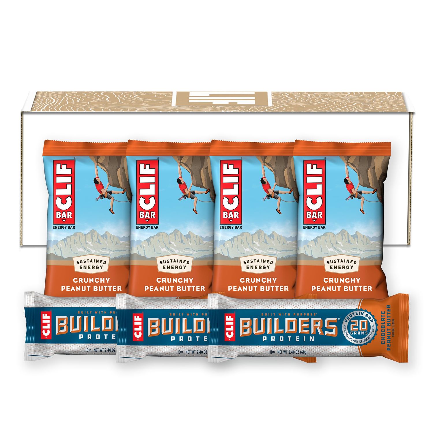CLIF BAR and CLIF Builders - Variety Pack - Crunchy Peanut Butter and Chocolate Peanut Butter - Energy Bars and Protein Bars - Non-GMO - Plant Based - 2.4 oz. (14 Count)