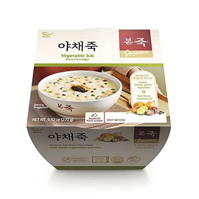 BONJUK Vegetable Juk(Porridge) Bowl - Korean soup stew Kfood, Hearty Breakfast Oat Meal - 9.5oz(270g), bowl type